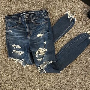 American Eagle Outfitters Women's Ripped Dark Blue Skinny Jeans